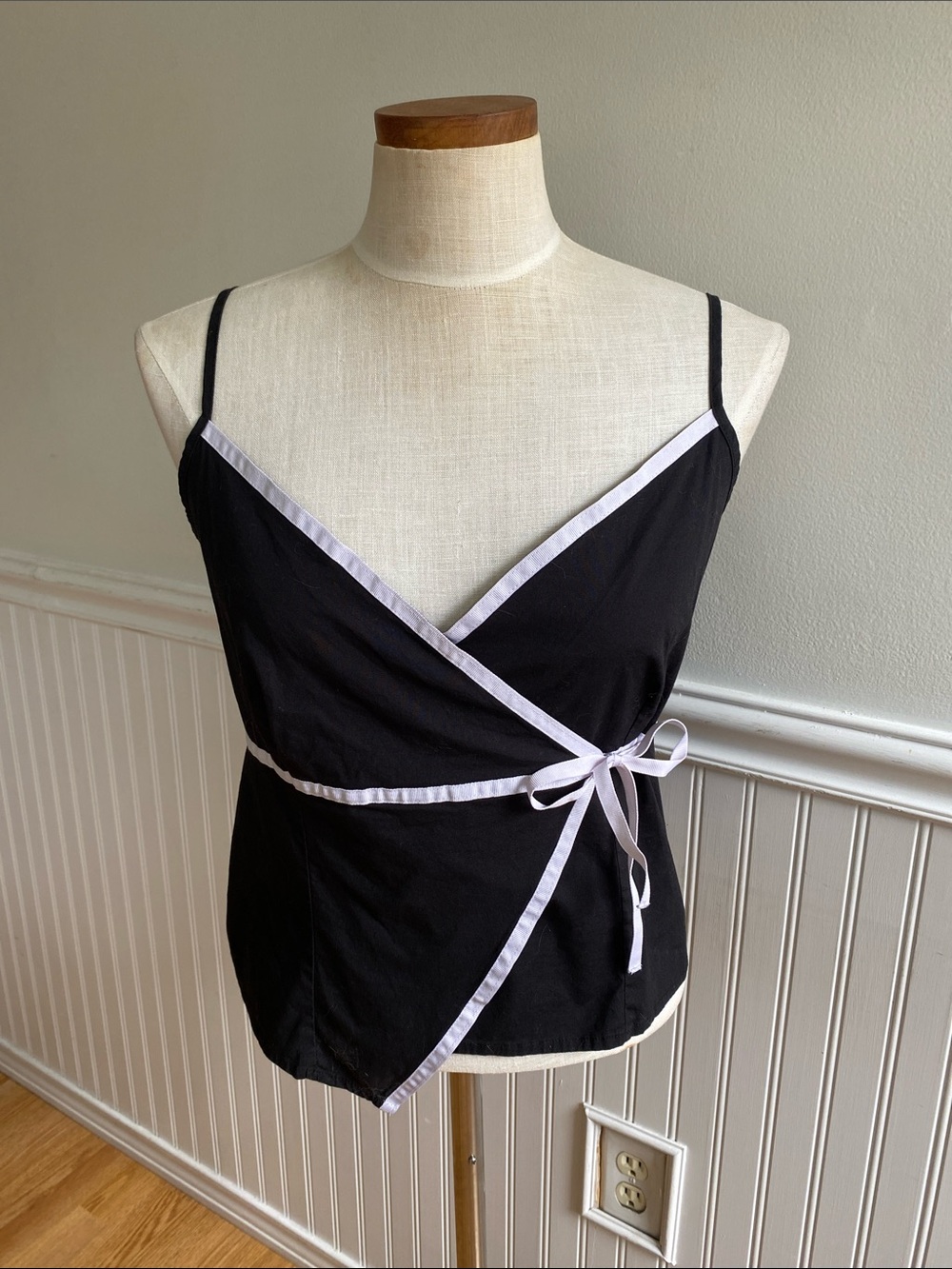 5 for $25! Black Wrap Cami with White Trim